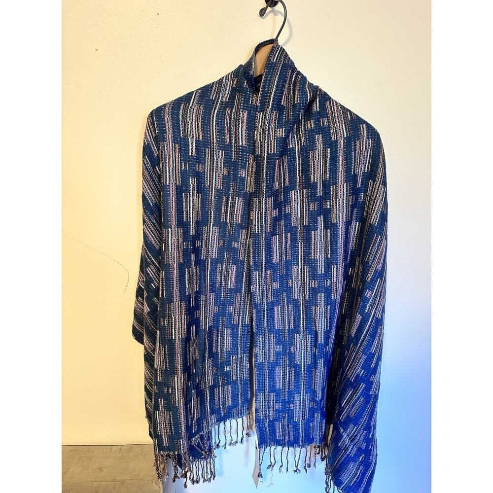 Blue Patterned Fringe Paparazzi Knit Pashmina Shawl Scarf NWT
